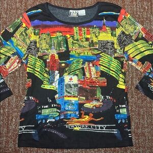 Vintage take two Colorful New York City Graphic Top embellished 3/4 sleeve top